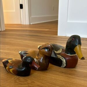 Set of 3 Handcrafted Wooden Duck Figurines
